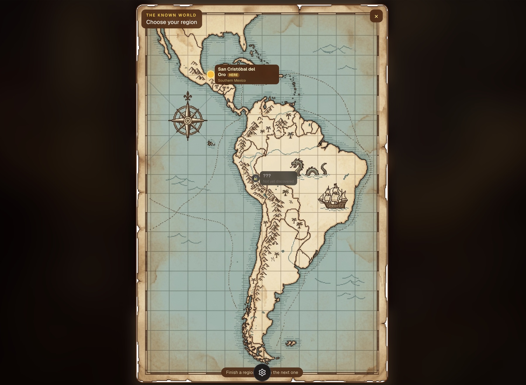 Finish a region to unlock the next
